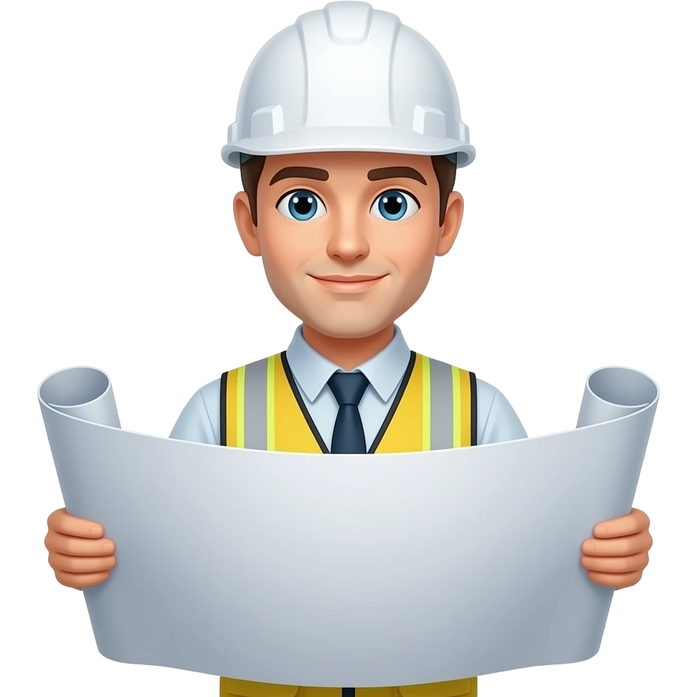 arquitecto con casco blanco y agarrando plano emoji