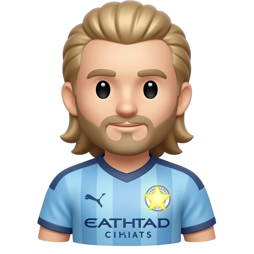 Haaland-inspired 3D emoji, full Manchester City jersey, 1 large glowing star near waist. emoji