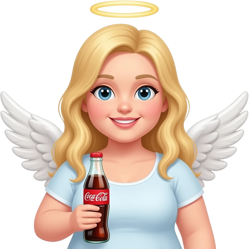 Жирная русая девочка с крыльями ангела и бутылкой колы emoji