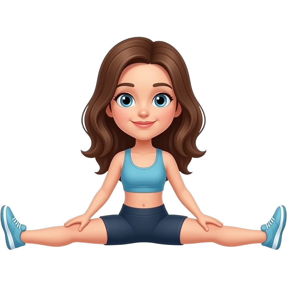 Girl with brown hair wearing workout clothes doing the splits emoji