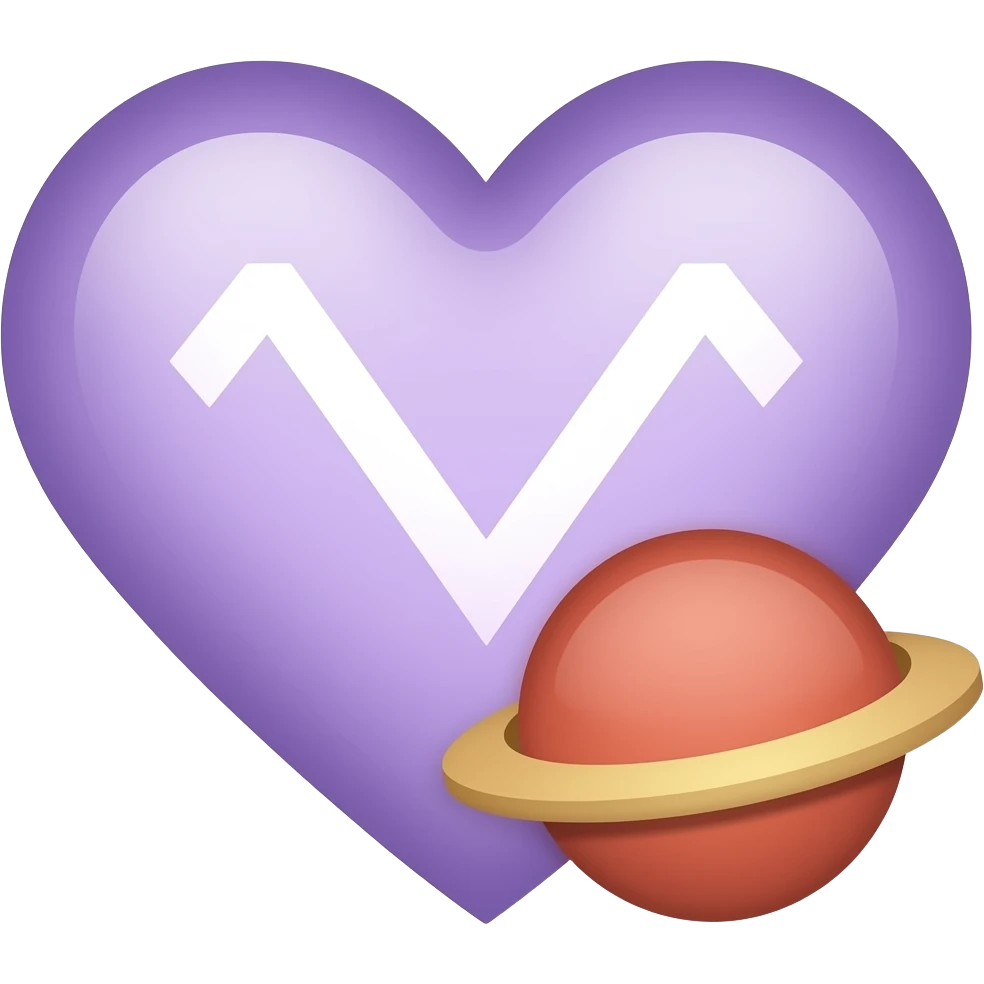 Aries light purple heart with Mars emoji emoji