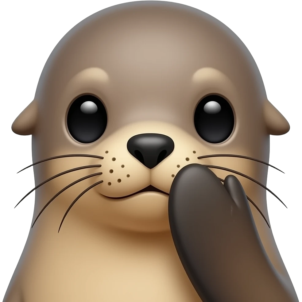 A cute sea lion looks shy or embarrassed, hiding its snout with its flipper emoji