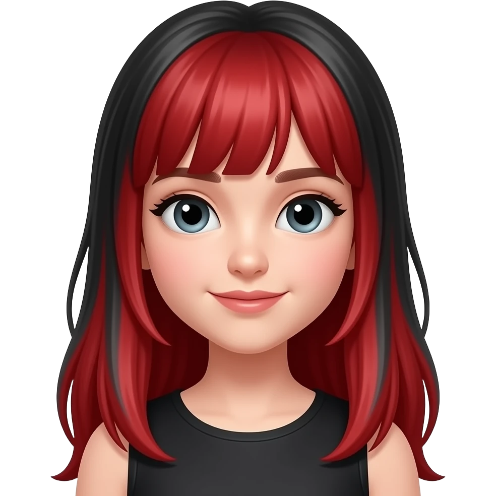 Make the girl have long red and black hair emoji