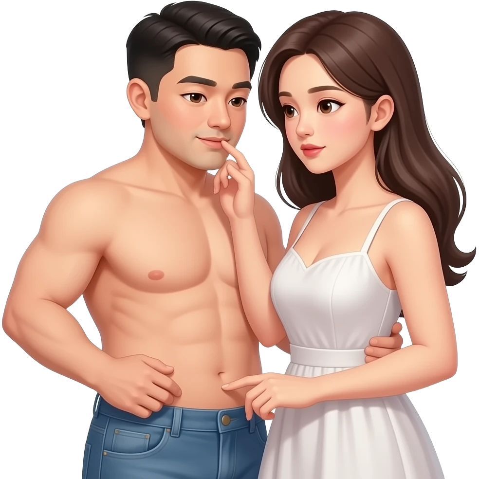 알몸의 여자,여자가 고개를 숙여 남자의 허리 춤에 있는 남자의 자지를 빨고있다 emoji