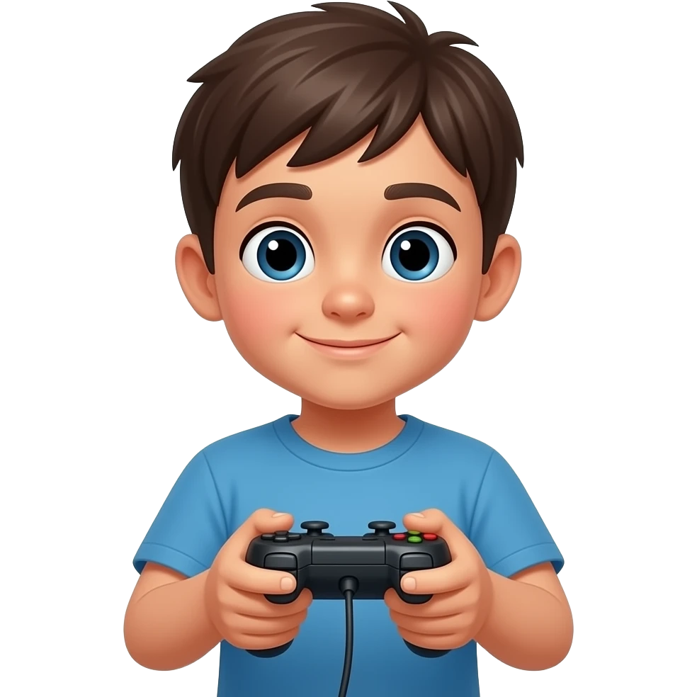 Enfant de 10 ans jouant aux jeux vidéo avec une manette dans les mains emoji