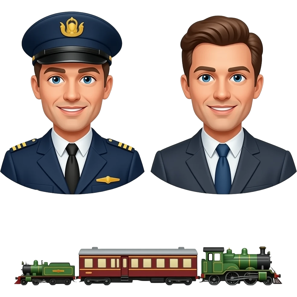 Print text: "The little train that couldn't, don't run out of steam at SteamWorks". Image of Gay leatherman train conductor, gay leatherman passengers on the little train that couldn't. emoji