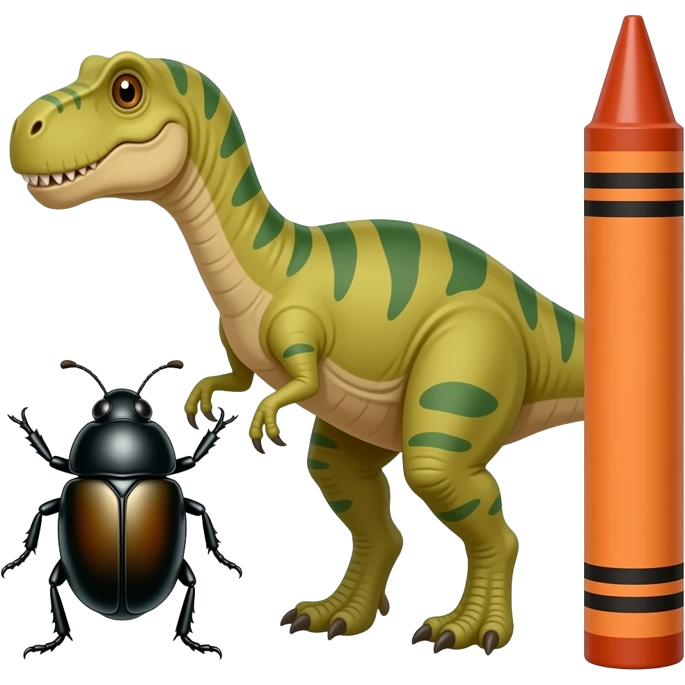 Beetle walking with dinosaur and alive crayon emoji