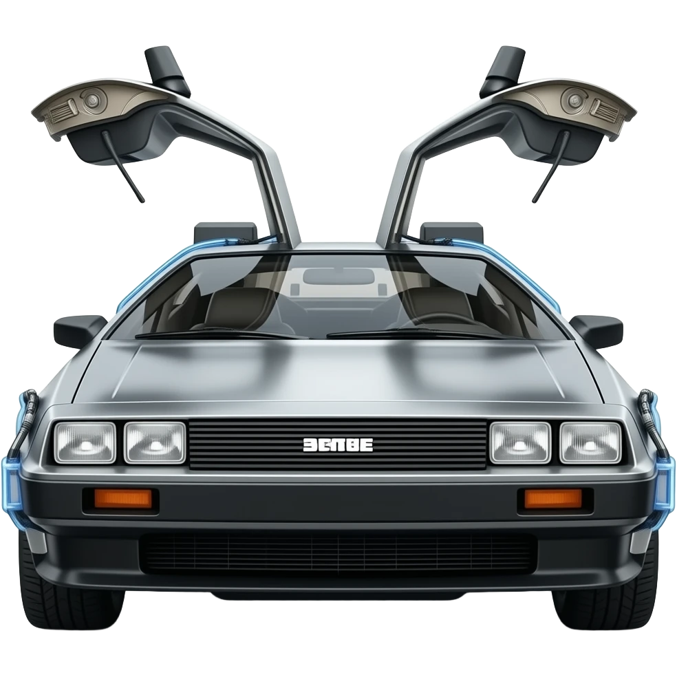 back to the future delorean front, hyper real, highly detailed emoji