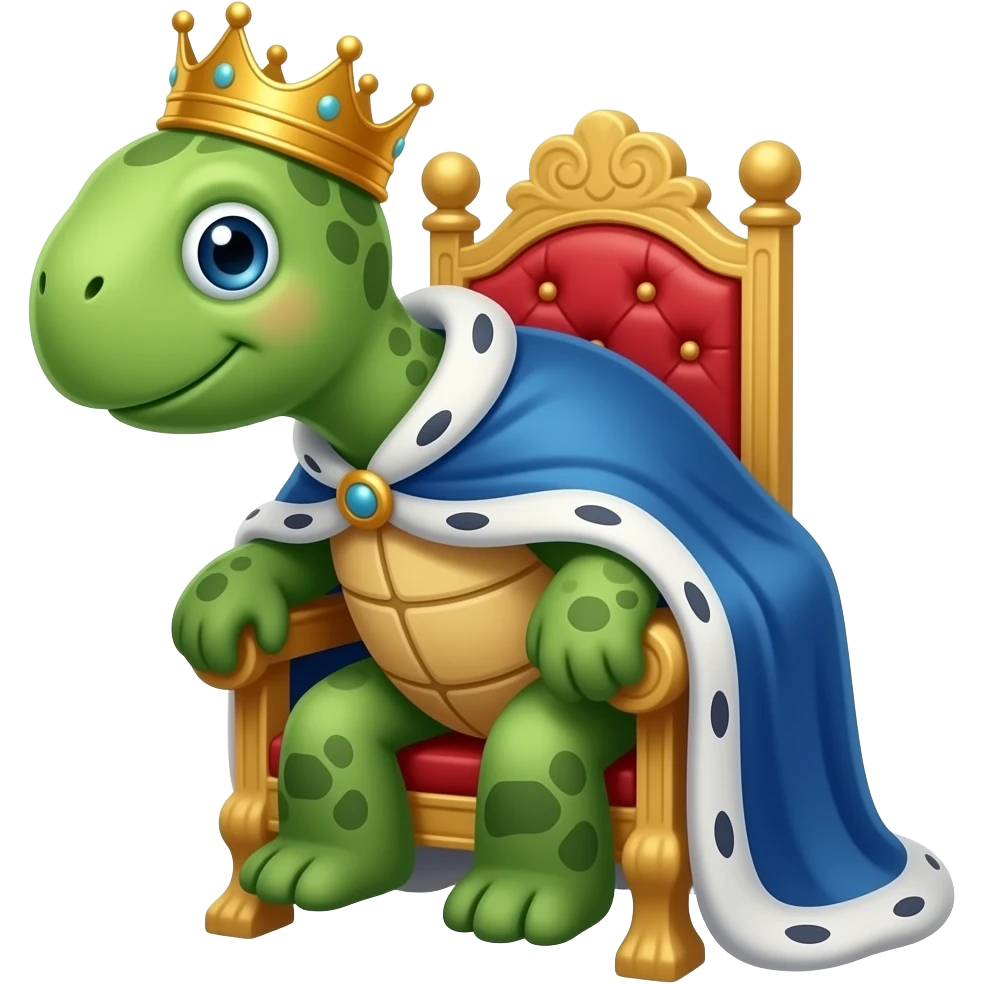 Bored King turtle with crown, cape, and throne emoji