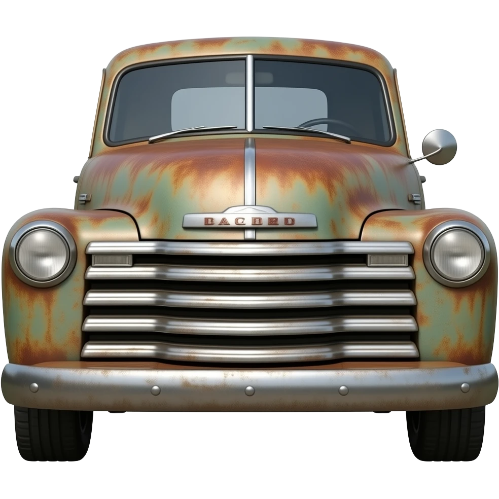 c10 rusted pipckup truck front, highly detailed hyper realistic emoji
