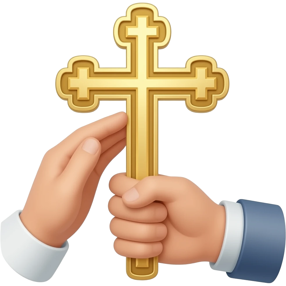 Hands holding Greek Orthodox cross emoji