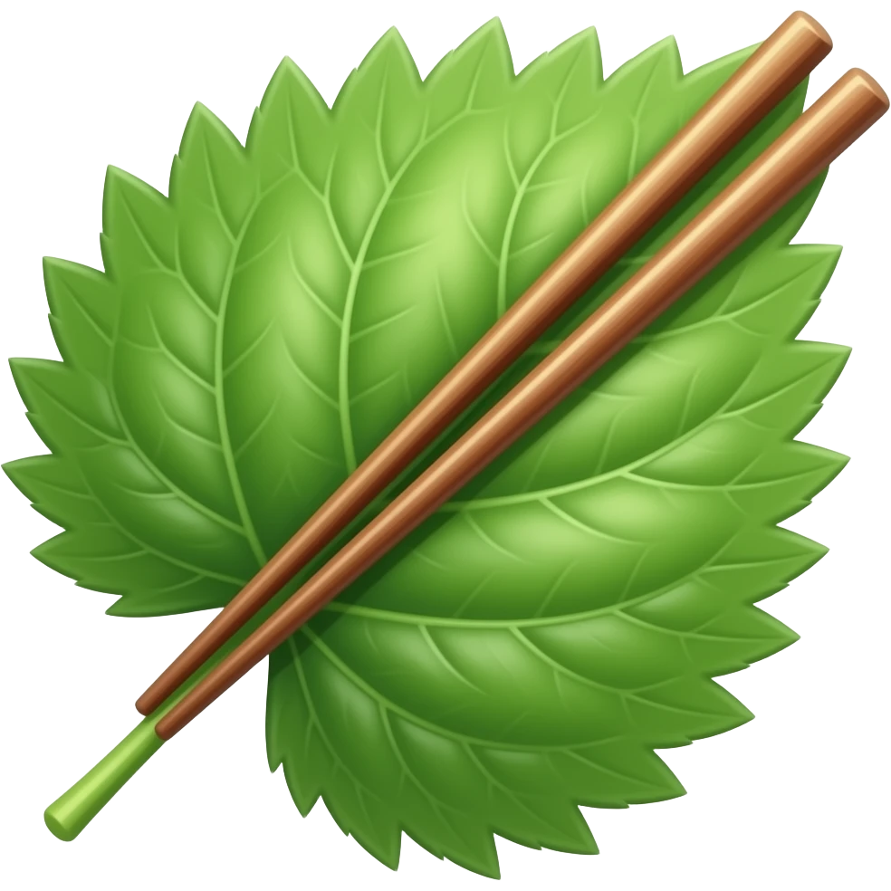 Chopsticks holding a perilla leaf emoji