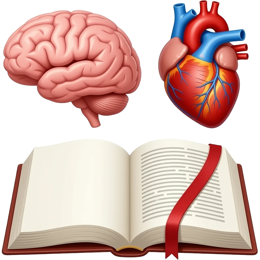 a Bible on a brain and a Bible on a heart emoji