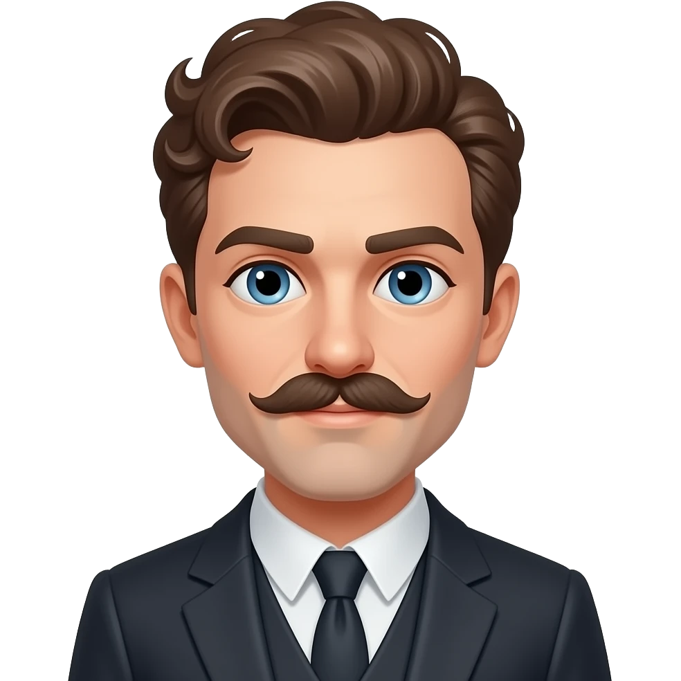 pale man with moustache blue eyes short back sides peaky blinders hair brown curly hair emoji