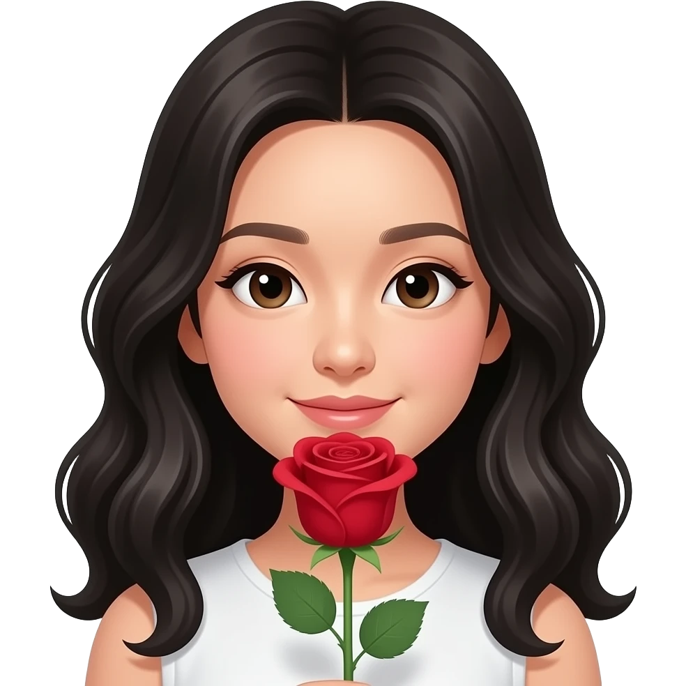 Mujer asiática recibiendo una rosa, que la chica sea piel muy clara, cabello ondulado y negro y con ojos asiáticos emoji