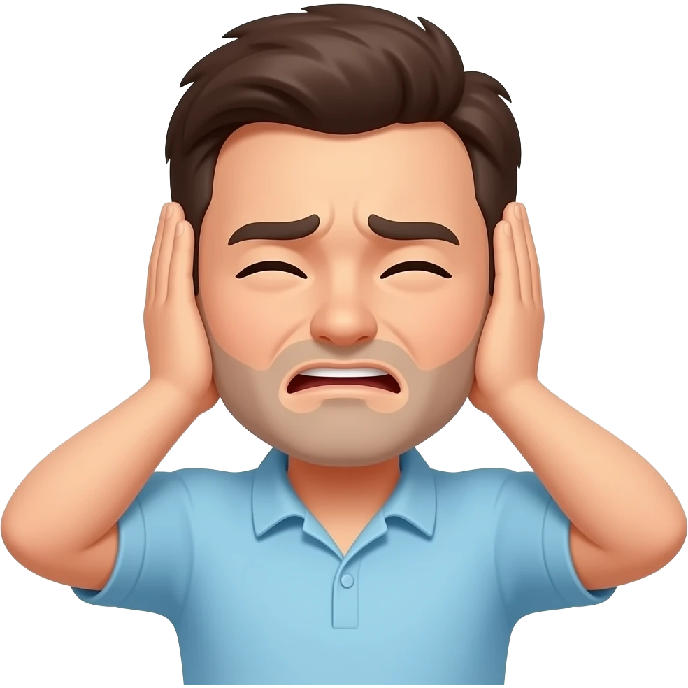 man suffering covering ears emoji