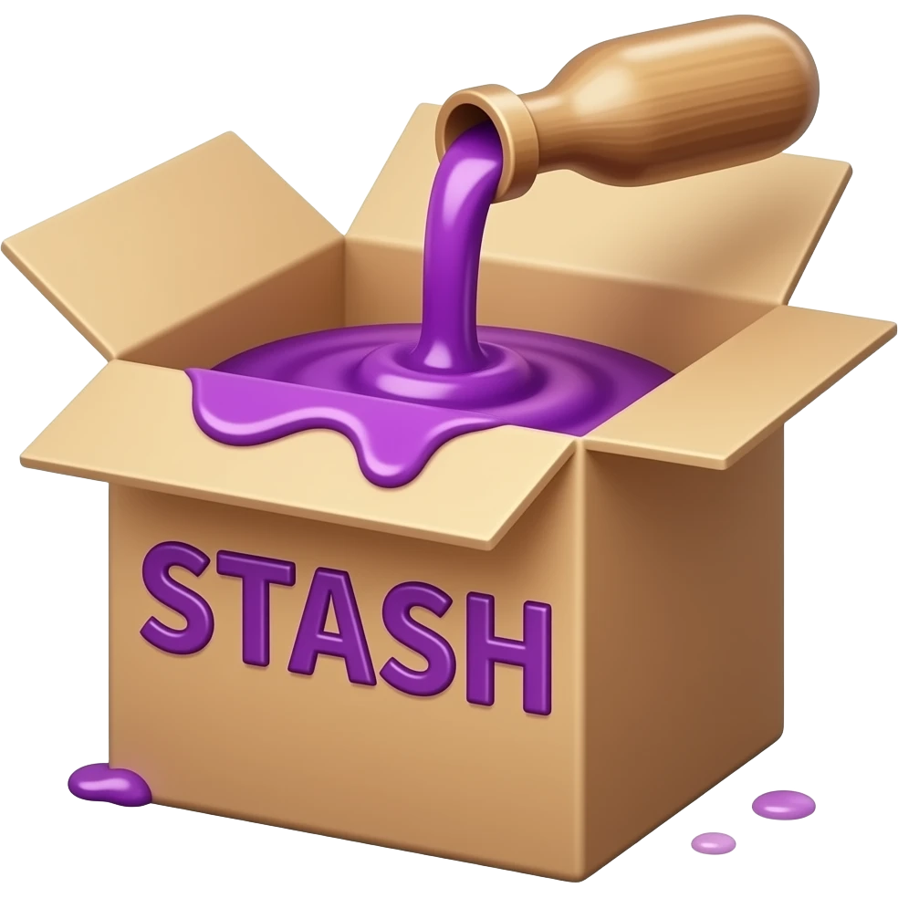 a box with purple syrup flowing out of it and a large inscription on the box saying "STASH" emoji