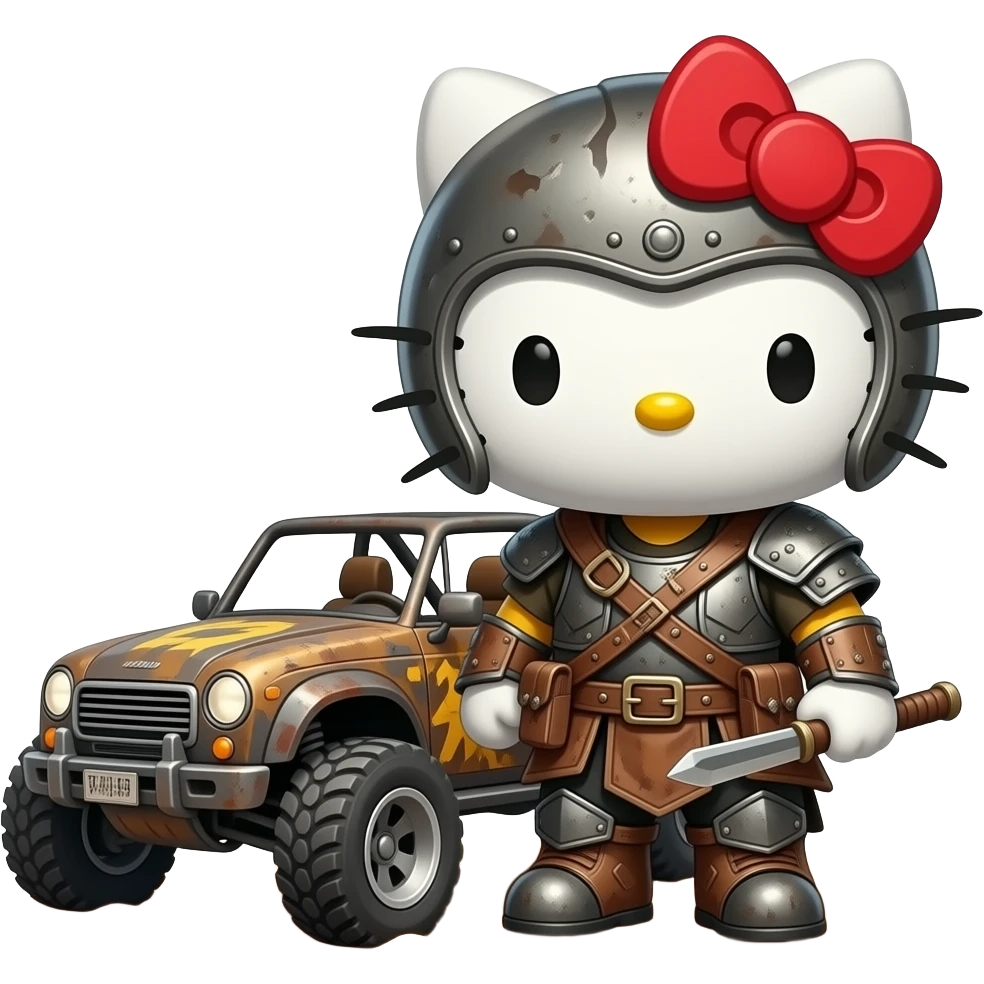 hello kitty as angry mad max and car emoji