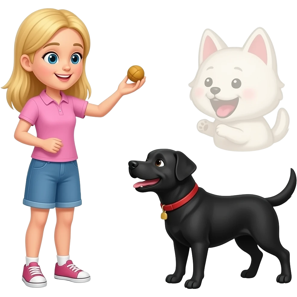 Blonde girl playing fetch with black pit x Labrador dog emoji