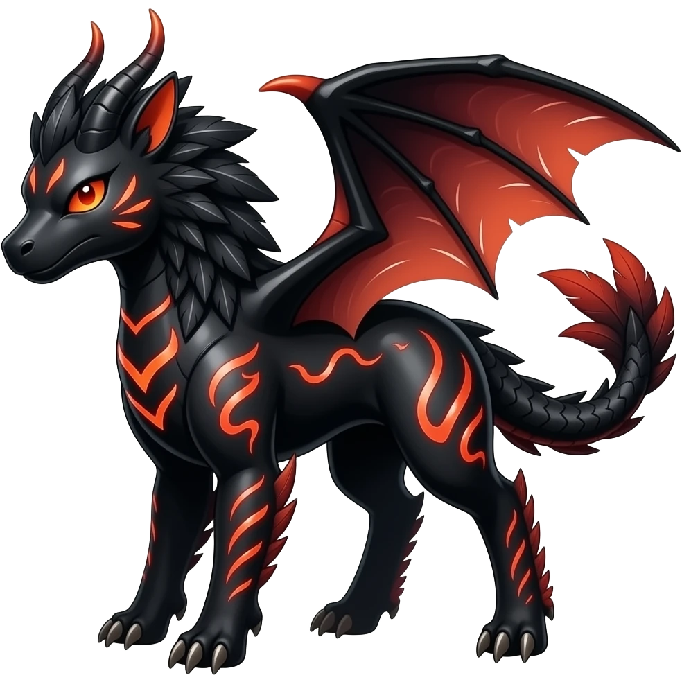Shiny edgy cool badass feathery spicy oily black with neon-markings Salandit-Salamence-Ekans-Seviper-Rapidash-Salazzle-Fakemon-hybrid emoji