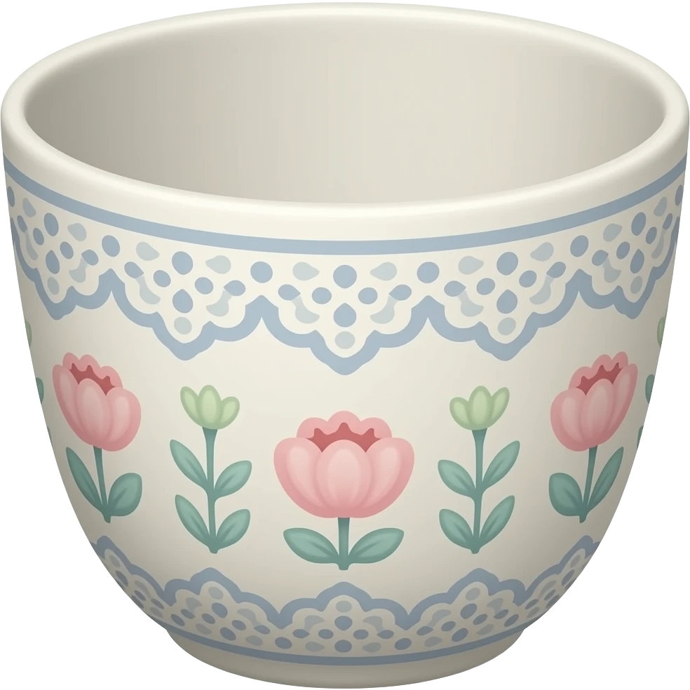 A simply beautiful whimsical antique Cottagecore patterned cup, isolated emoji