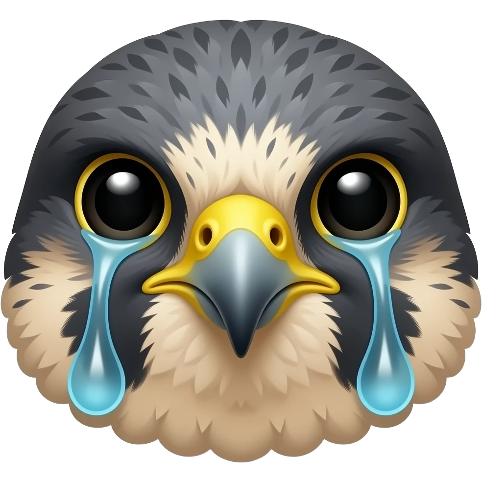 Peregrine Falcon head emoji with a sad crying expression emoji