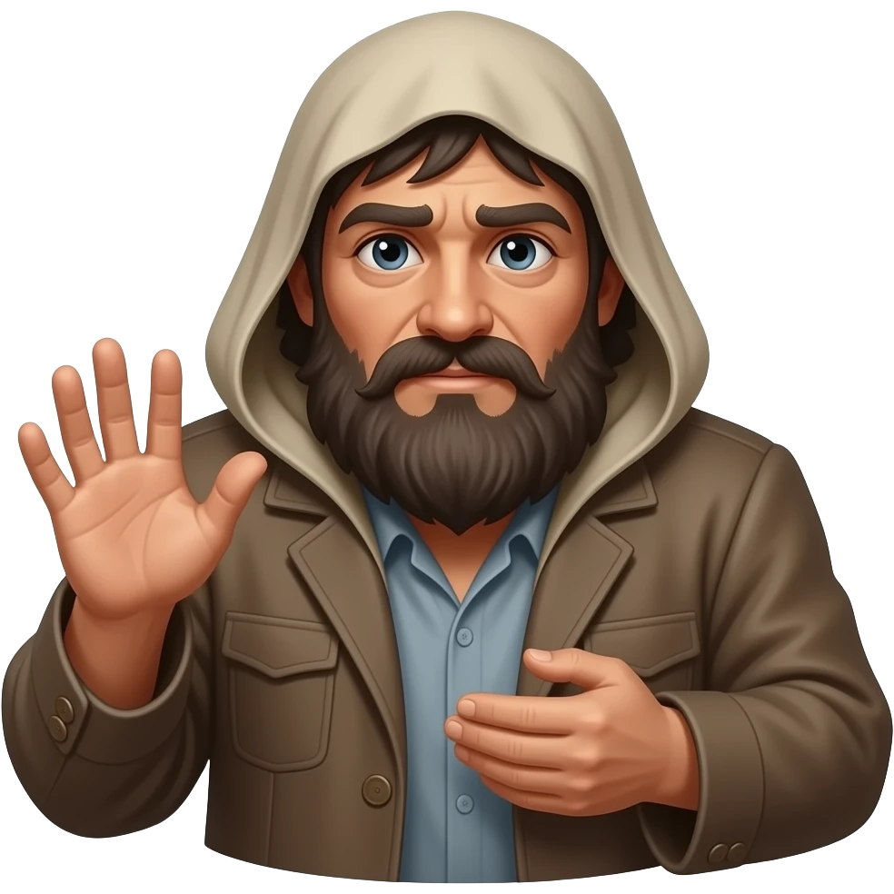 Create a begger who is begging guvas i want entire emojii emoji