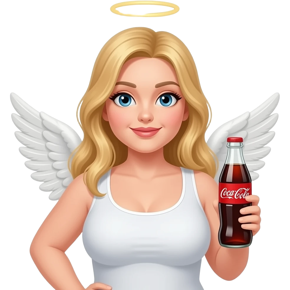 Толстая русая девочка с крыльями ангела и бутылкой колы emoji