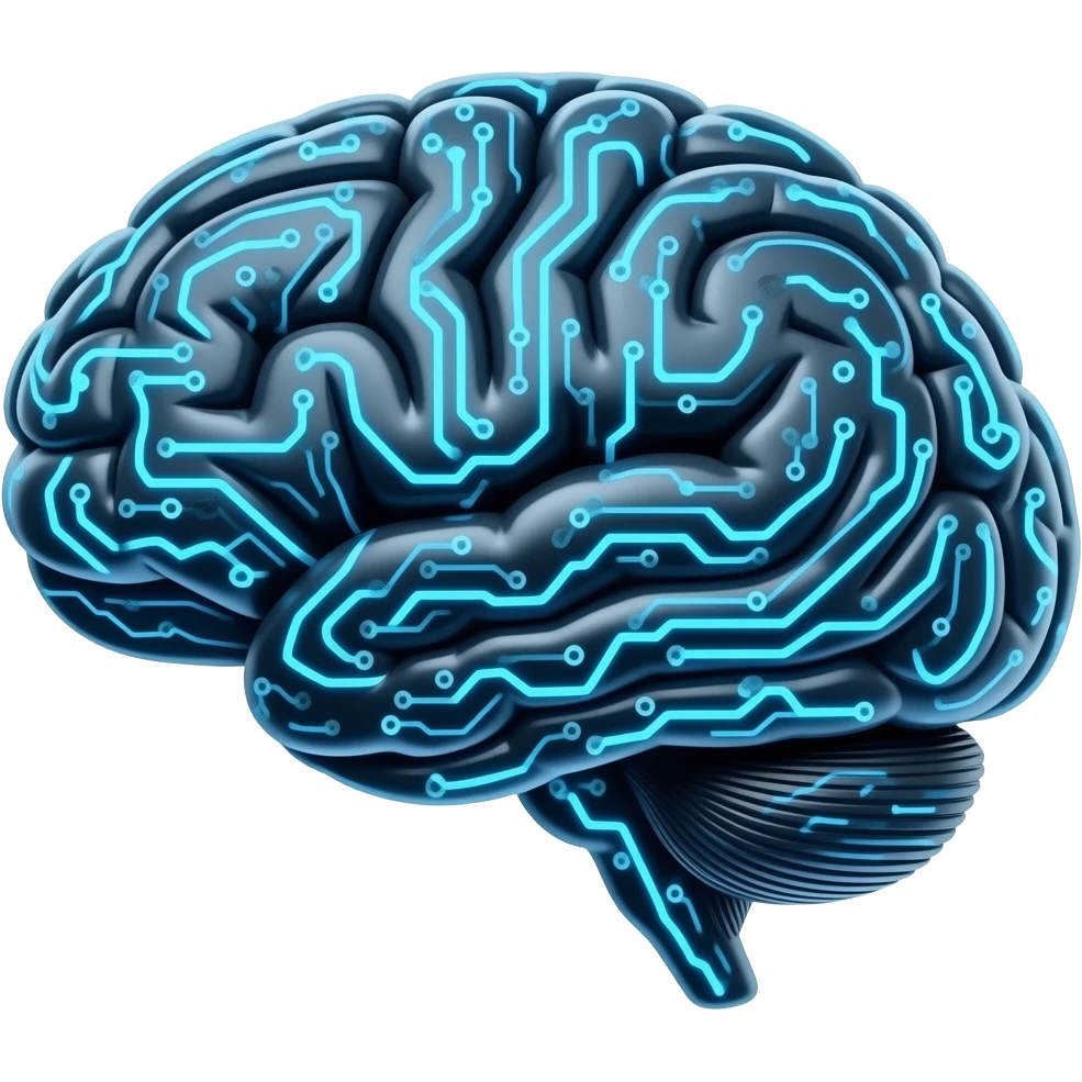 technologic brain with blue light, high tech emoji