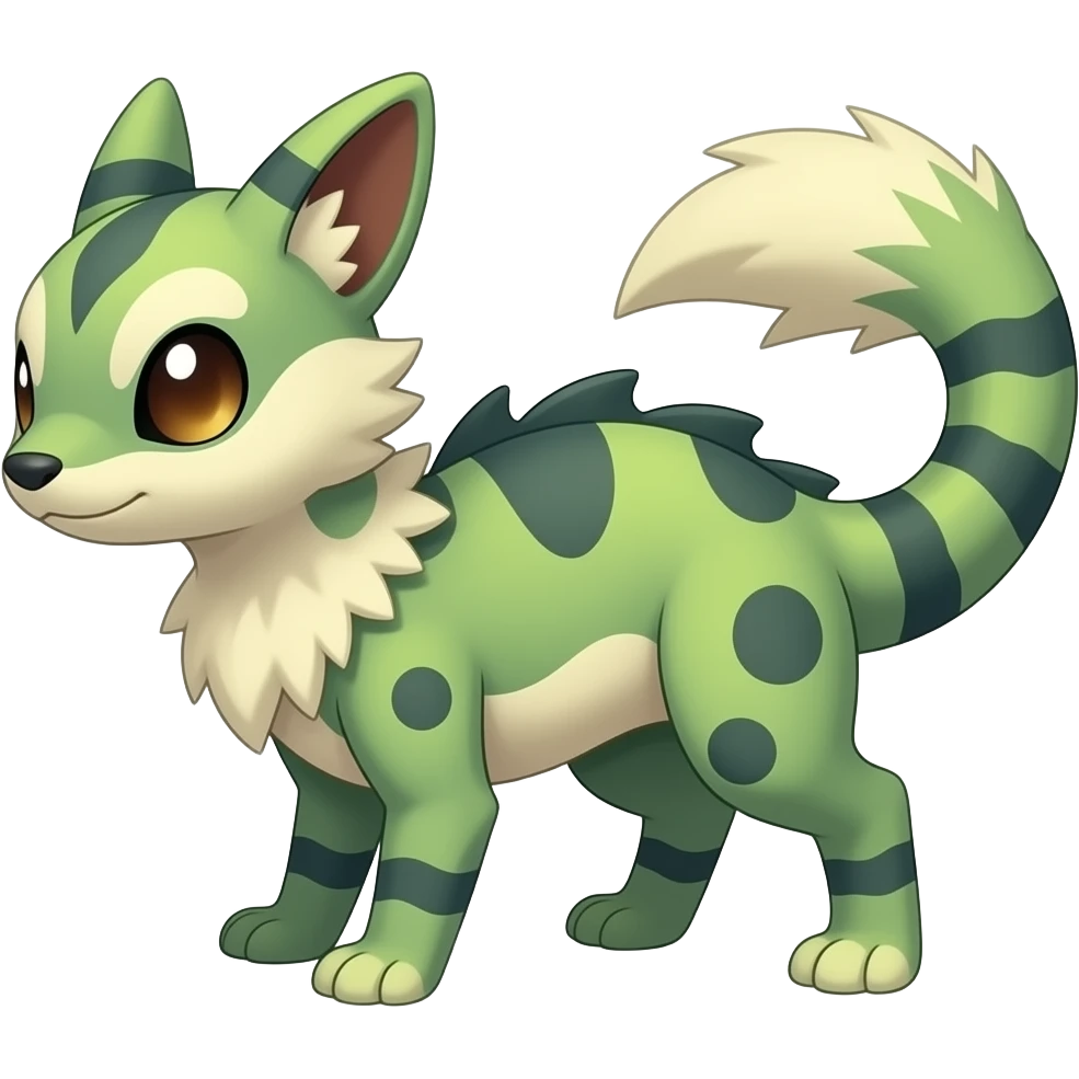 Furret-Amaura-Aurorus-Vaporeon-Litten-hybrid with a chameleon tail emoji