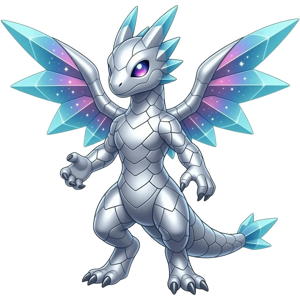 Shiny Futuristic Celestial Fakemon-Pokemon-Digimon-Spectrobes-Raptor-Noivern-fusion, full body emoji