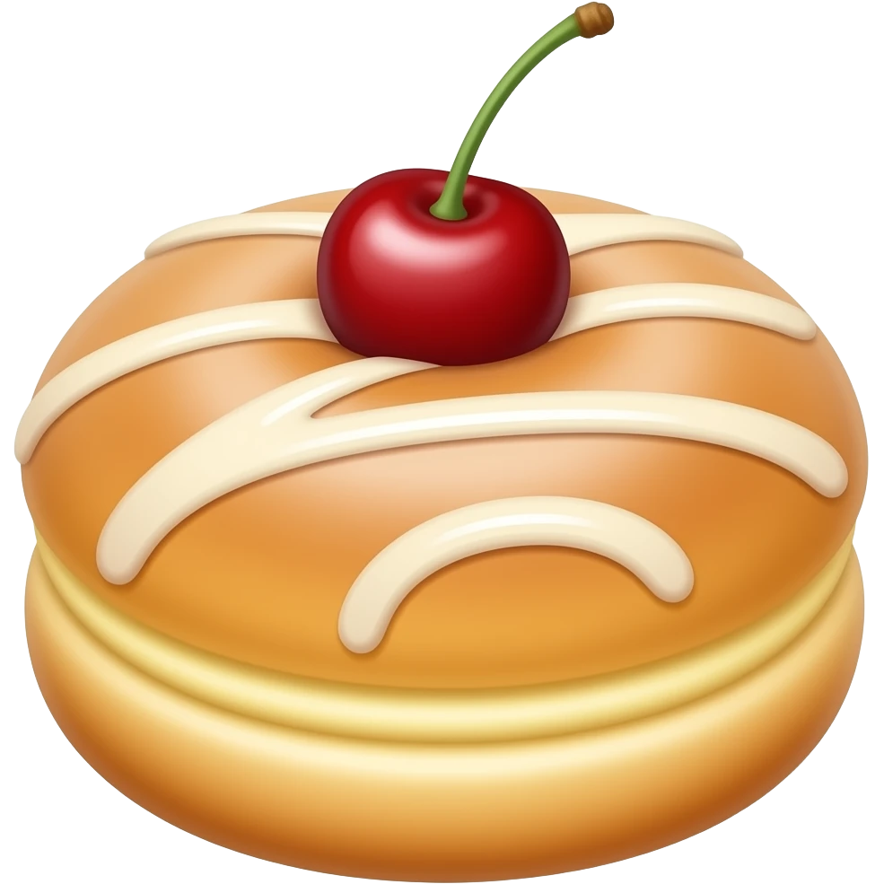 Round Sweet bun with a glaze on top and a stemlesa cherry emoji