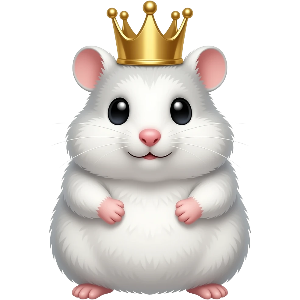 A fat white hamster wearing a crown emoji