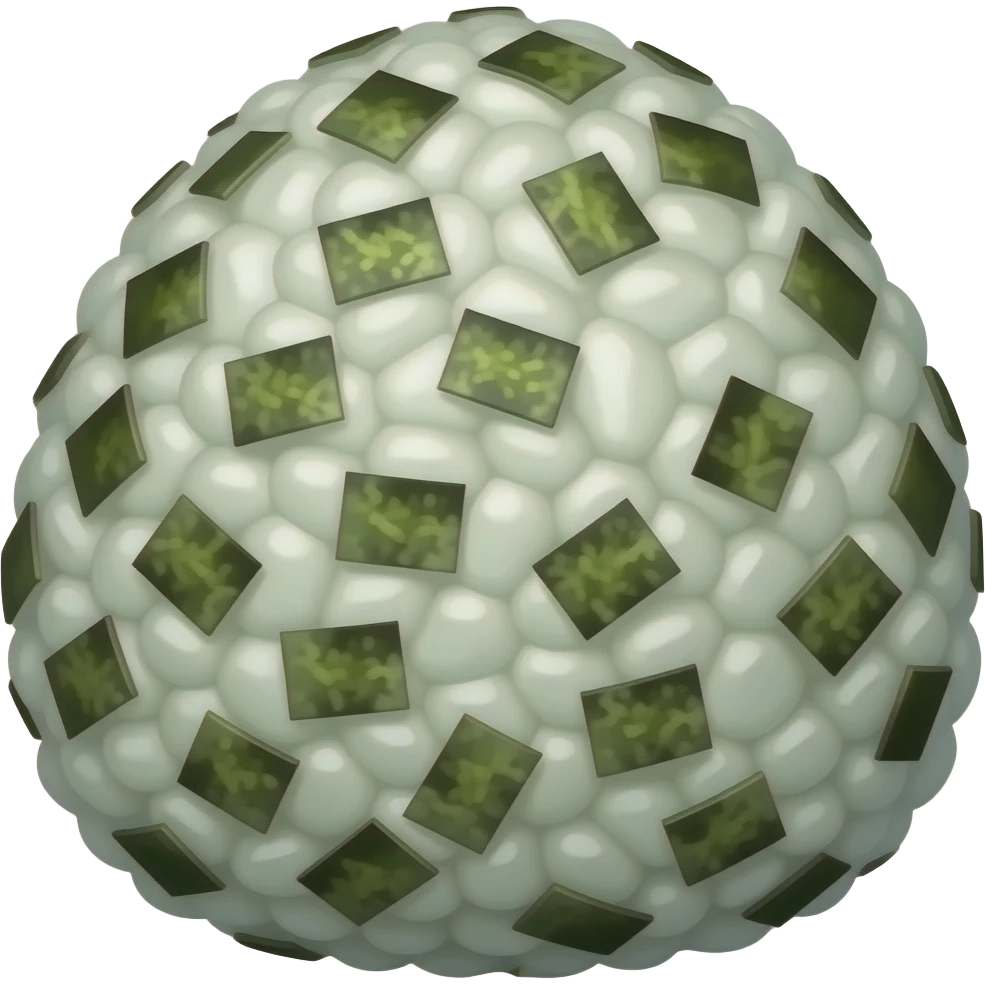 perfect round type riceballs(not onigri) covered in shredded seaweed flakes emoji