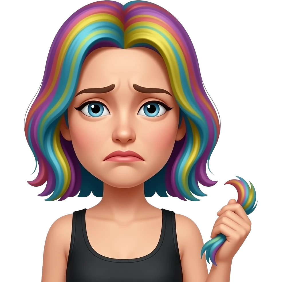 ผู้หญิงผมสี ทำหน้าเศร้า จับผมตัวเอง emoji