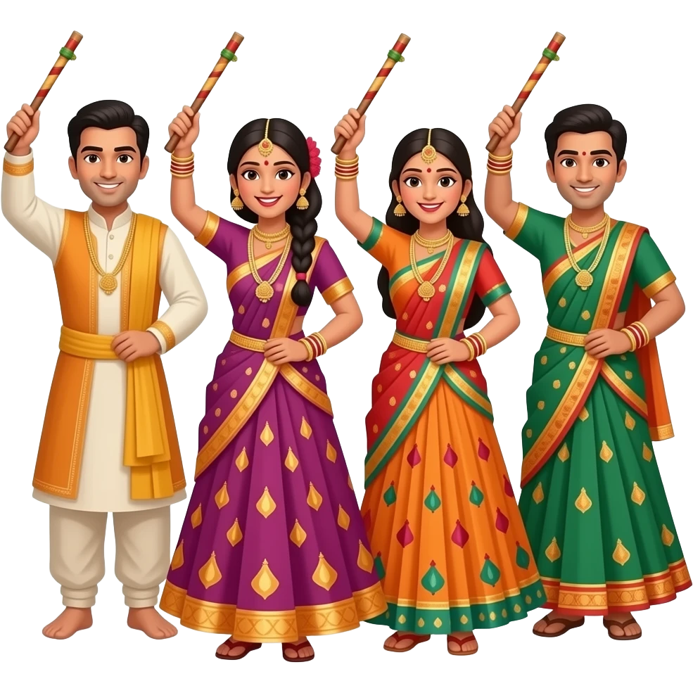 Make emoji of 2 couples in garba outfit with dandiya and garba dress emoji