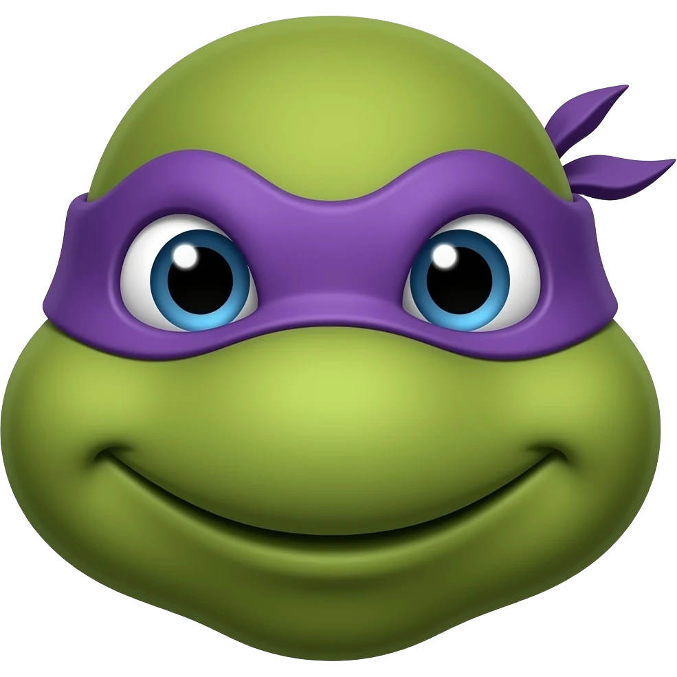 Donatello Ninja Turtle head wearing purple mask with knot on one side with tails emoji