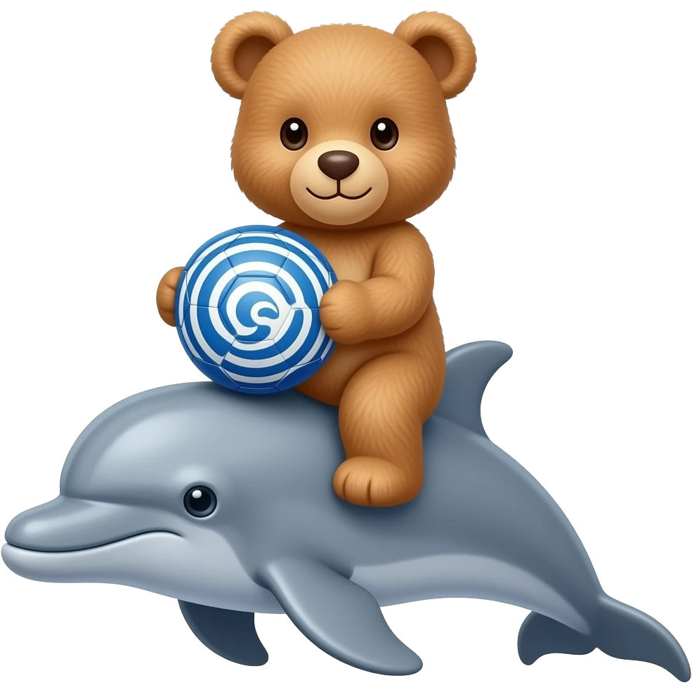 teddybear riding a dolphin with soccerball with circle  with wave emoji