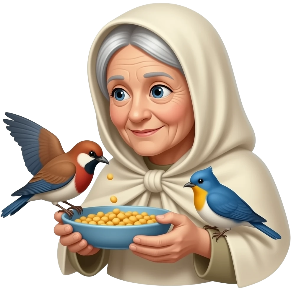 Old lady with a shroud on feeding birds emoji