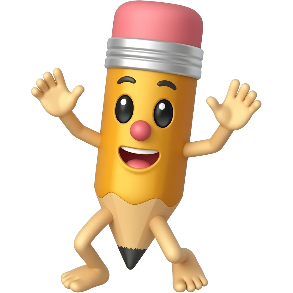 हाथ पैर नाक मुंह वाले डांस करते हुए पेंसिल का इमेज जनरेट करो emoji