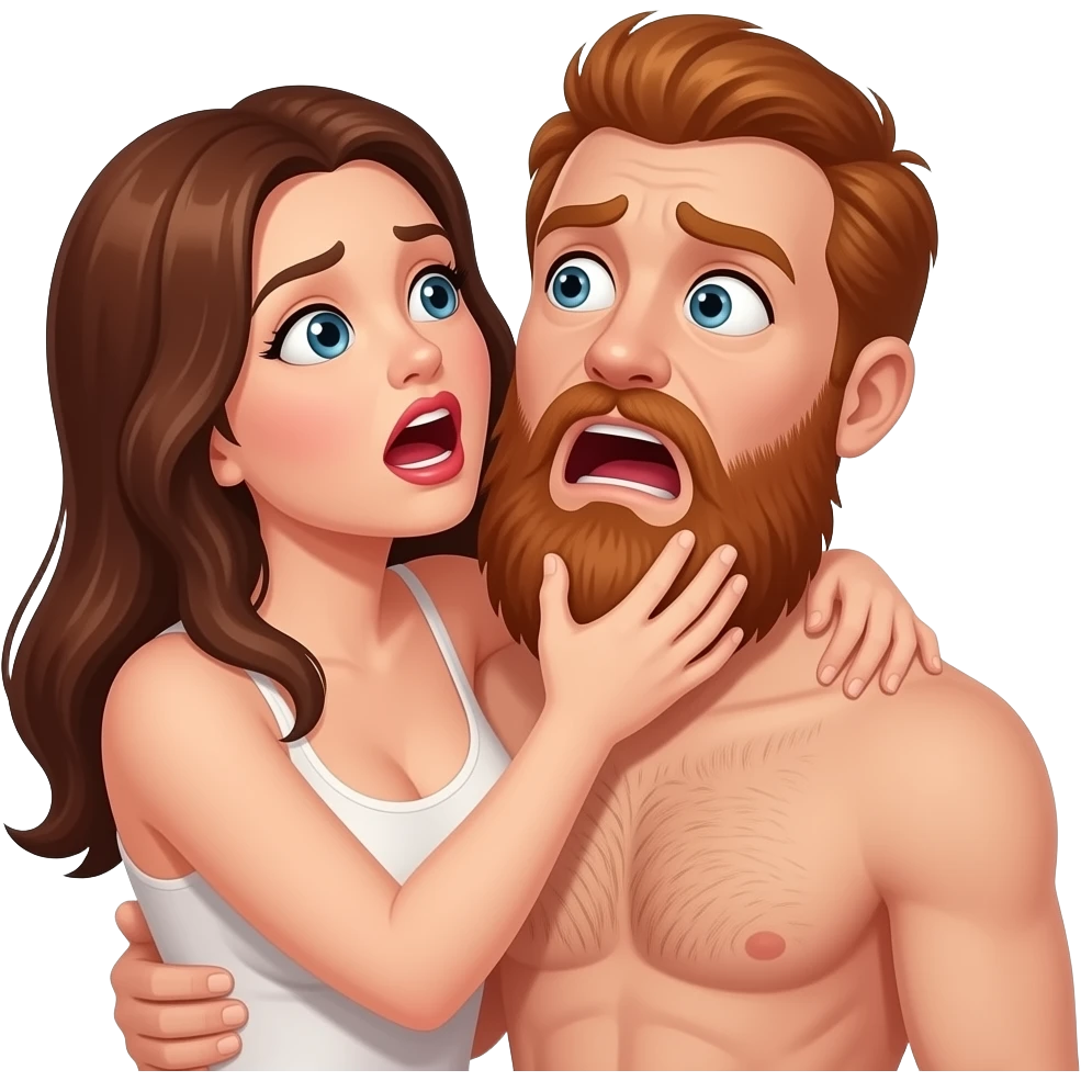Female Chokes his neck with hands scared naked man with long red beard emoji