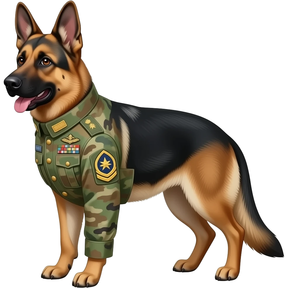 A German Shepherd wearing a full army general uniform, full body ...