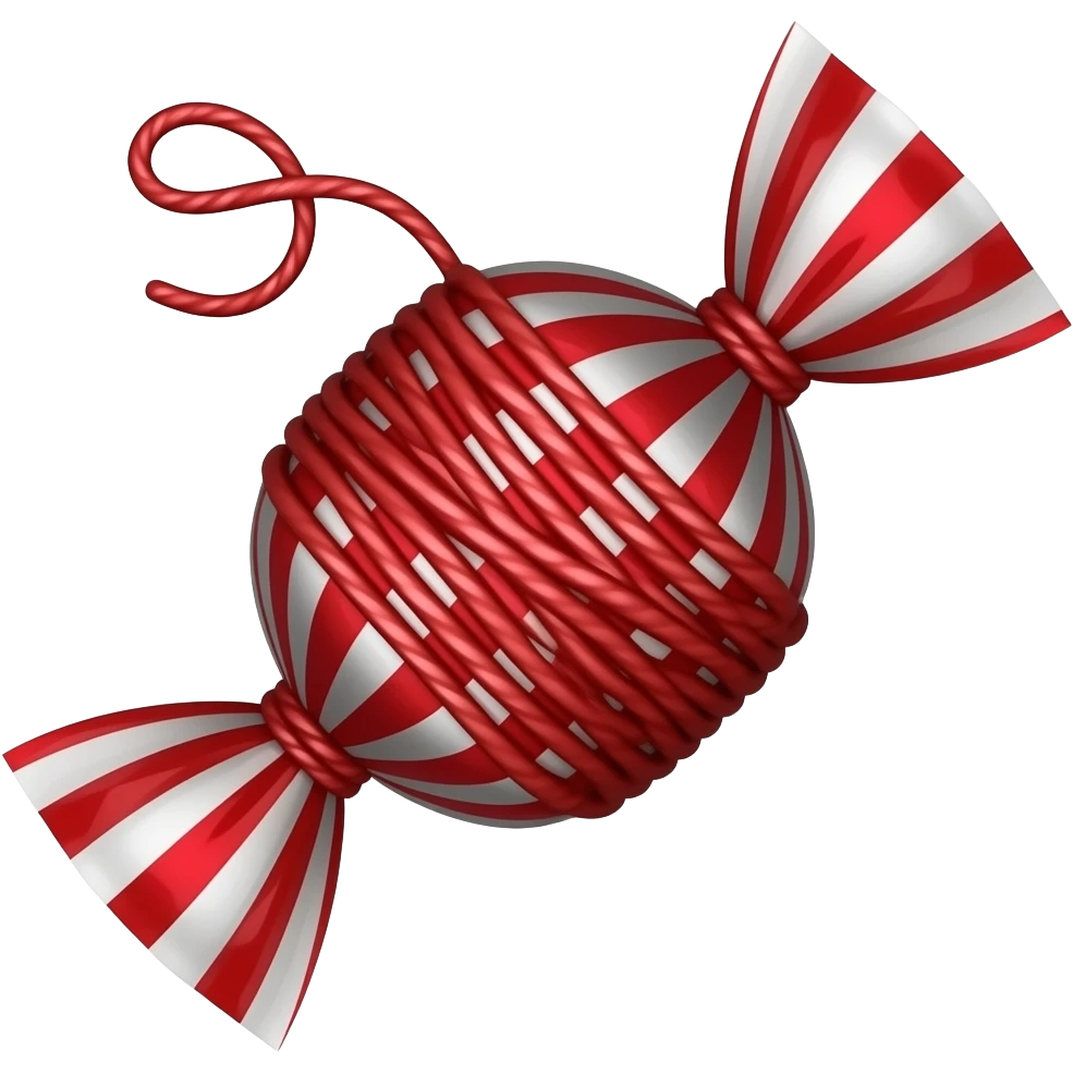 A red string wrapped around a candy emoji