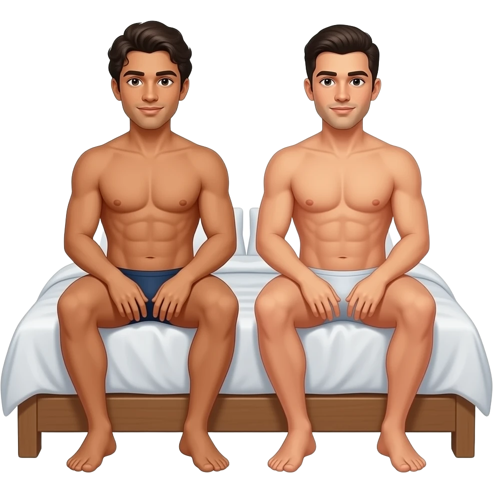 Enaldinho And Lucas sitting bed complete naked  full body. emoji