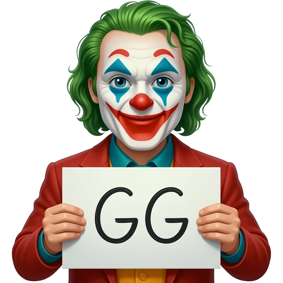 грустный клоун с табличкой GG emoji