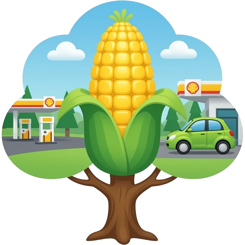 🌳 → 🌽 → ⛽ → 🚗 emoji