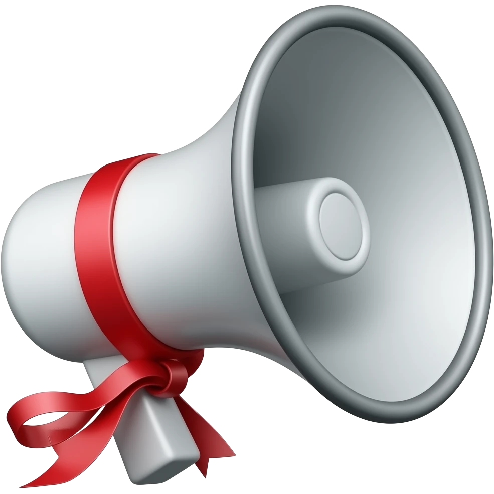 loud speaker used in carnivals with red ribbon knot emoji