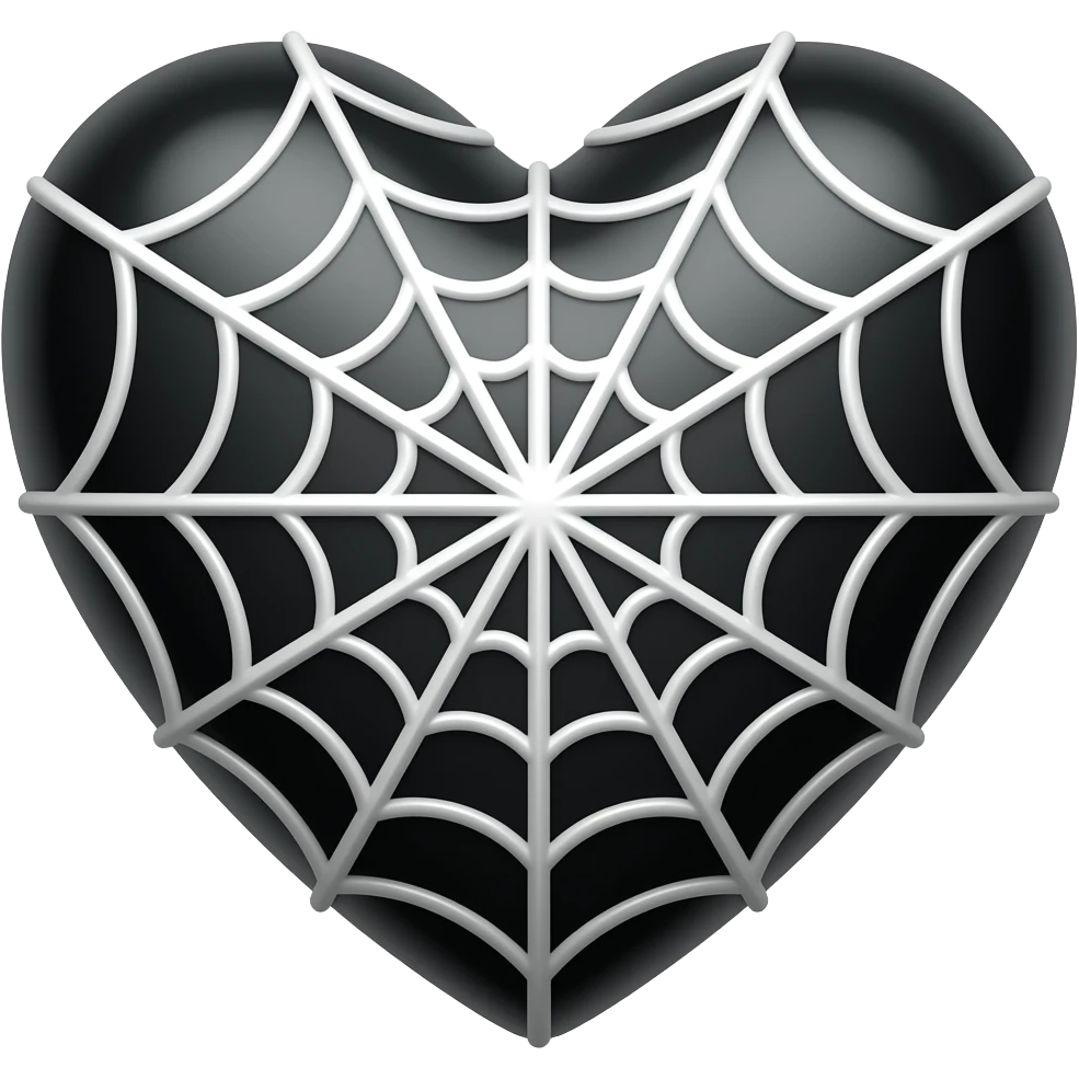 A 3D black heart with white spider web overlay emoji
