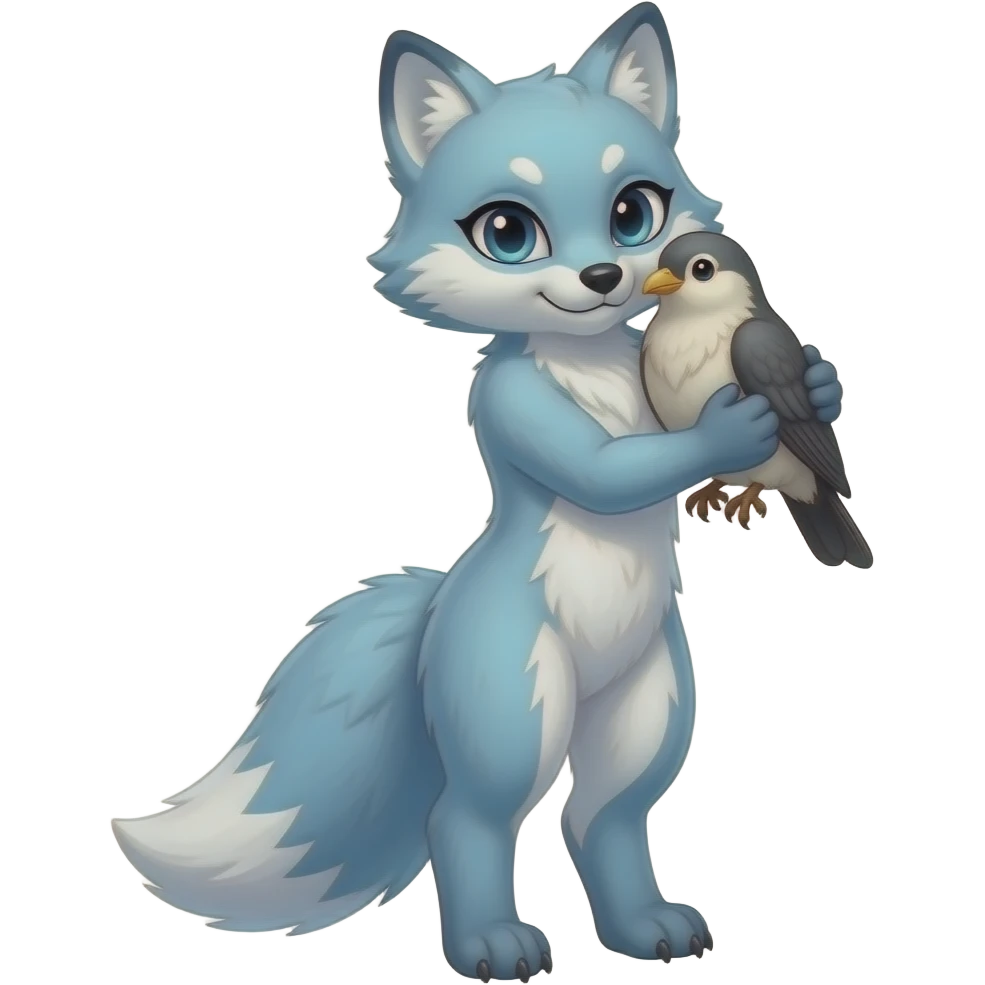 Female Arctic fox furry and a bird hugging,fursona emoji
