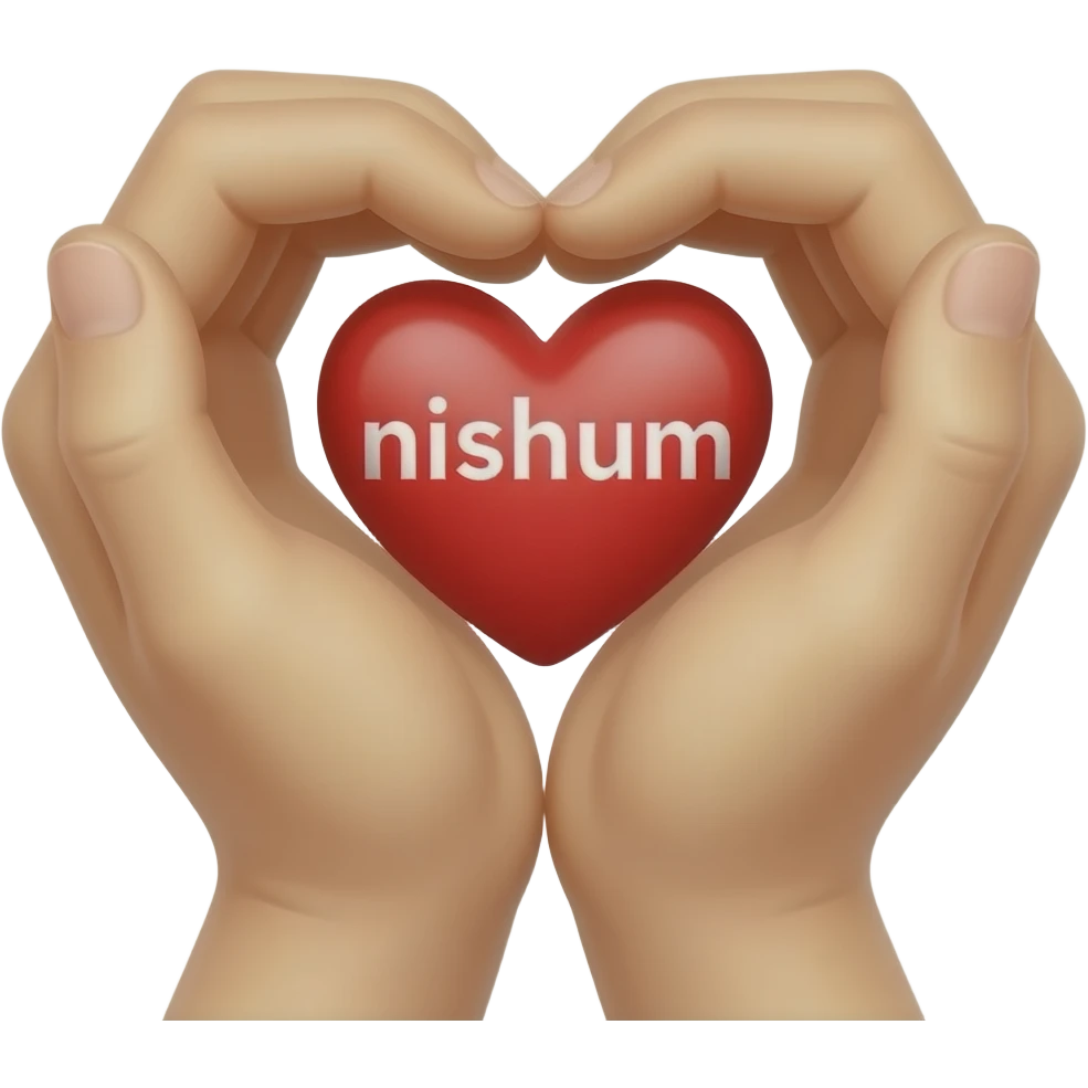 A two hand heart that actually has a heart that is red inside of it and the word mushin reversed out in white emoji